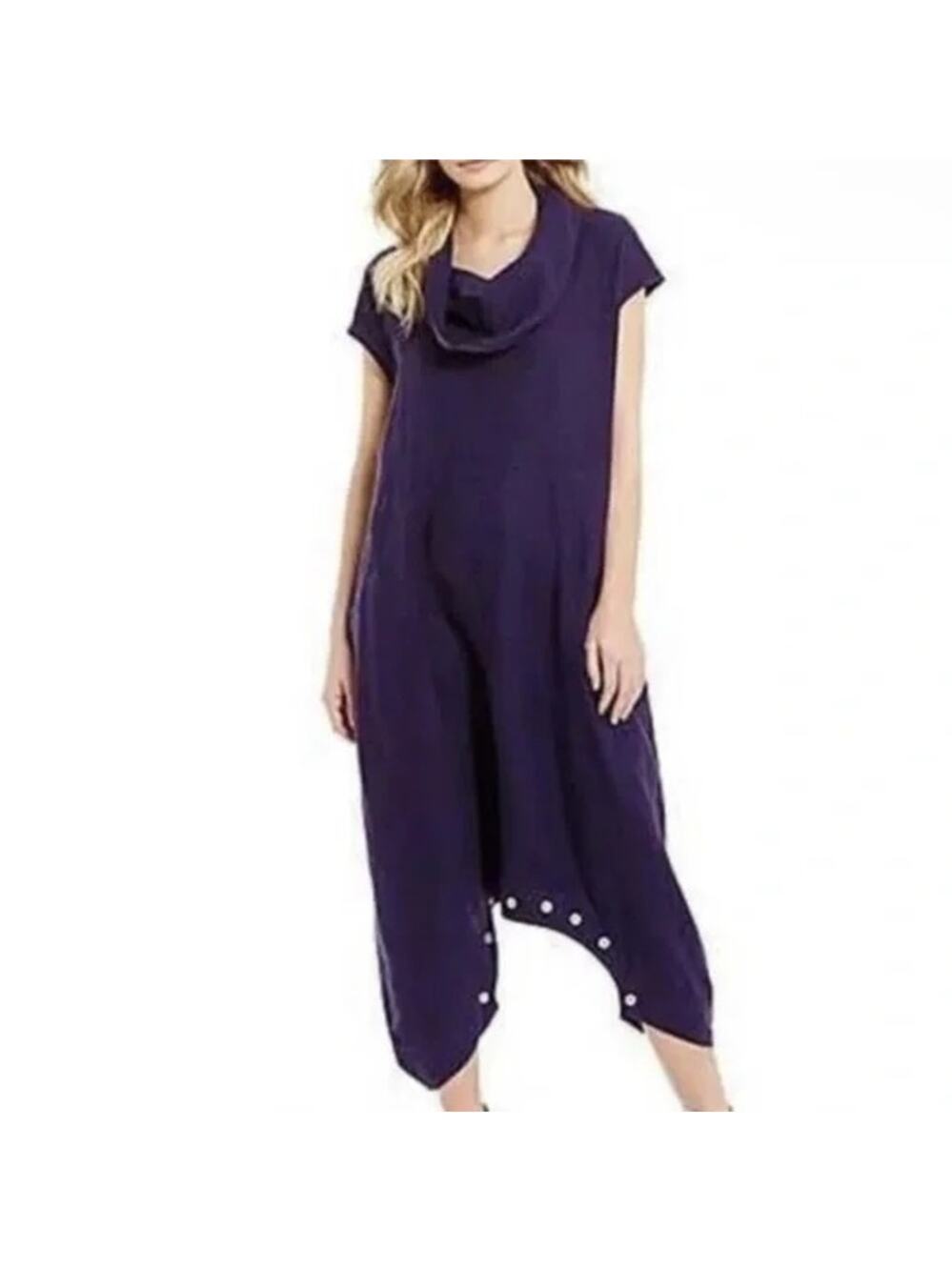 Bryn Walker Atticus Grape Purple Linen Cowl Neck Convertible Jumpsuit Midi Dress